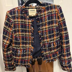 L'AGENCE Navy Tweed Jacket with Orange and Red Accents